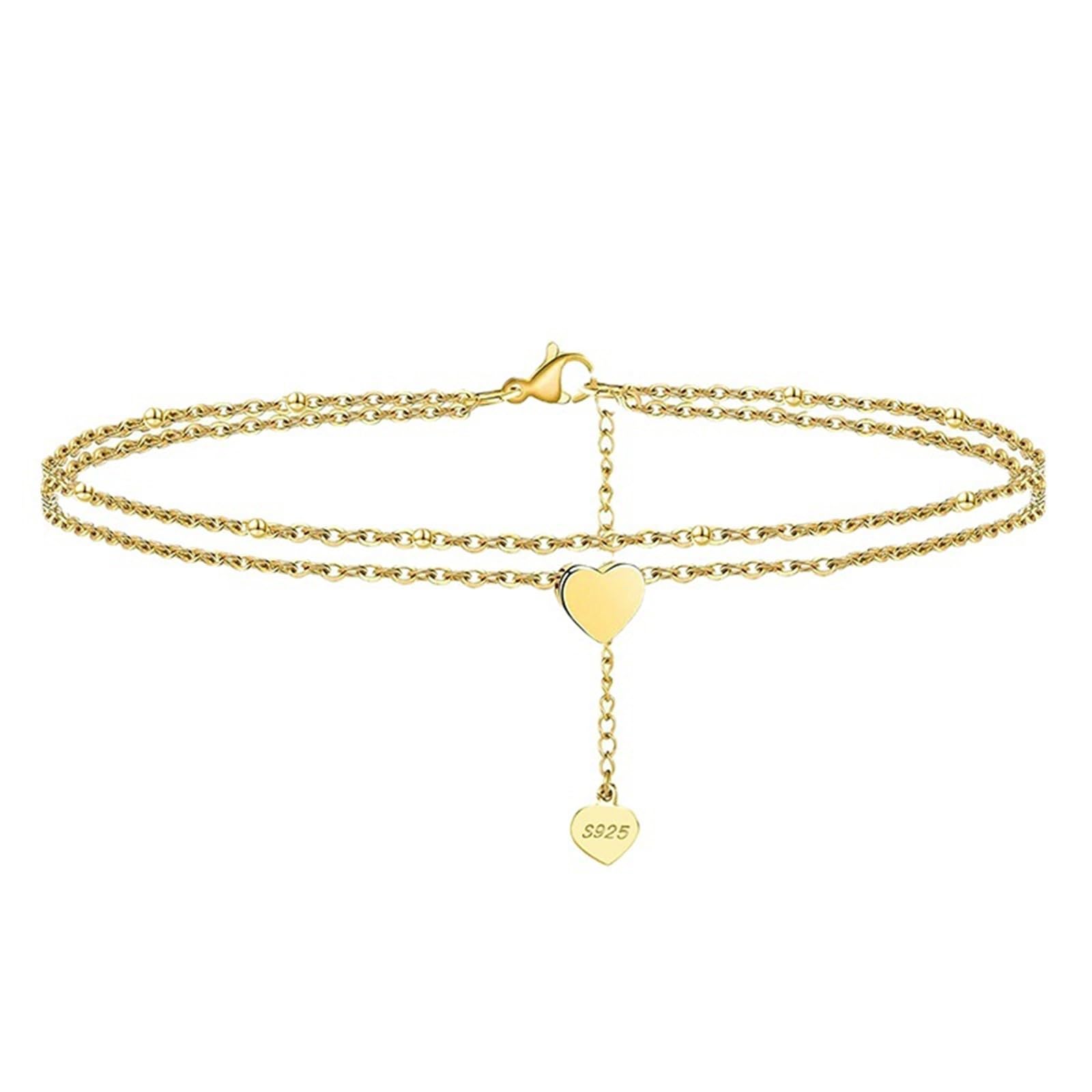 Cavigliera Argento Sterling 925 Donna, Cavigliera Donna Sexy Catena con Cuore A Doppio Strati, Bracciali alla Caviglia da Spiaggia Piede Catena Cavigliere Regolabili per Donne