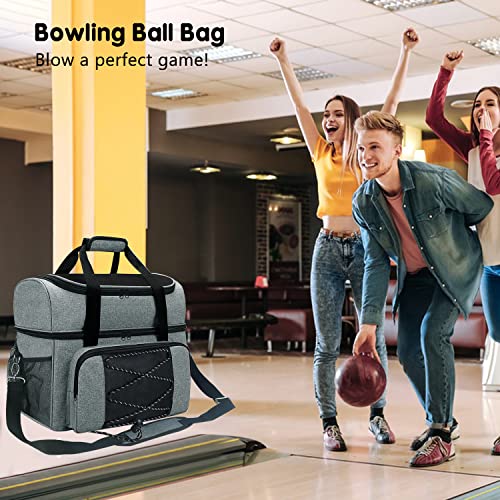 Boczif Bowling Bag for 2 Balls, Double Bowling Tote Bag with Removable Padded Cushion- Fits a Single Pair of Bowling Shoes Up to Size 16 for Men Women and Extra Essentials