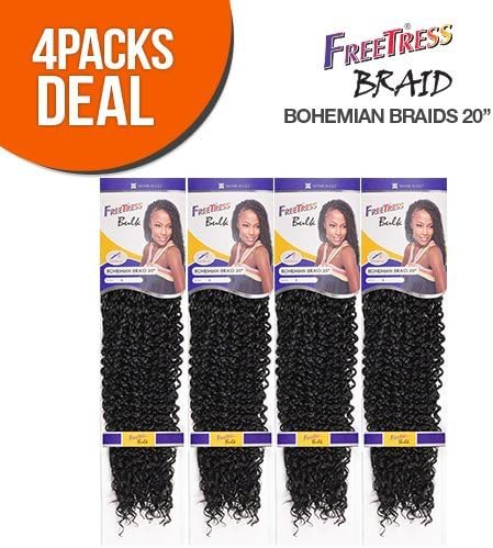 FreeTress Synthetic Hair Crochet Braids Bohemian Braids 20" (4-Pack, TP1B/30)