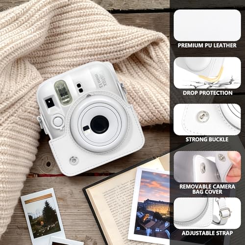 Funda para cámara Fujifilm Instax Mini 13 de cuero PU blanco miniatura 2