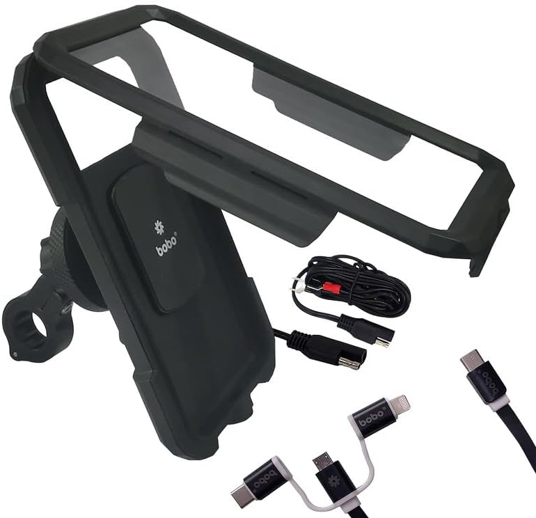 BOBO BM11H PRO with Vibration Controller, Fully Waterproof Bike/Motorcycle/Scooter Mobile Phone Holder Mount with Fast 15W Wireless & USB-C I/O Charger, Ideal for Maps and GPS Navigation (Black)