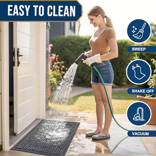 Smiry Front Door Mat Outside Entrance, Heavy Duty Sturdy Natural Rubber Doormat, Trap Dirt and Moisture, Easy Clean Low Profile Mats for Indoor Outdoor Entry, Irregular Triangle (29.5x17, Grey) - Thumbnail 6