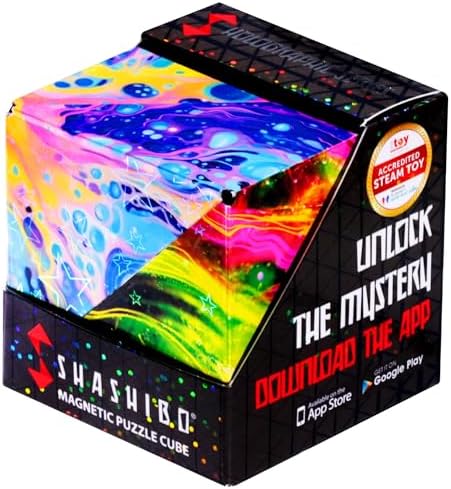 Shashibo Shape Shifting Box - STEM Fidget Toy with Ultra Strong Magnets - Sensory Puzzle Cube Transforms Into 100+ Shapes, Easter Basket Stuffers Gift for Kids, Teens, and Adults (Cosmos)