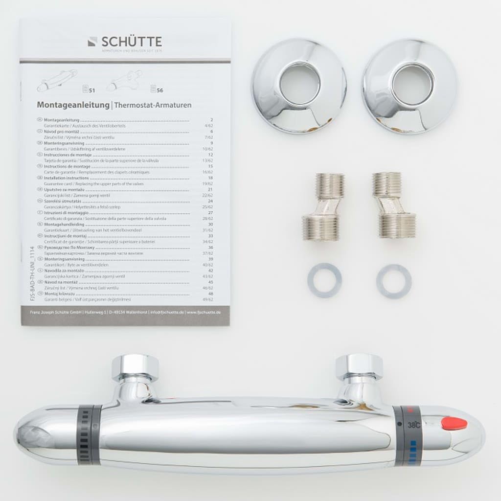 SCHÜTTE 52435 SUPRA Duschthermostat, Thermostatarmatur Dusche, Thermostat-Brausebatterie mit Sicherheitssperre, Mischbatterie Bad, Brausethermostat, Chrom