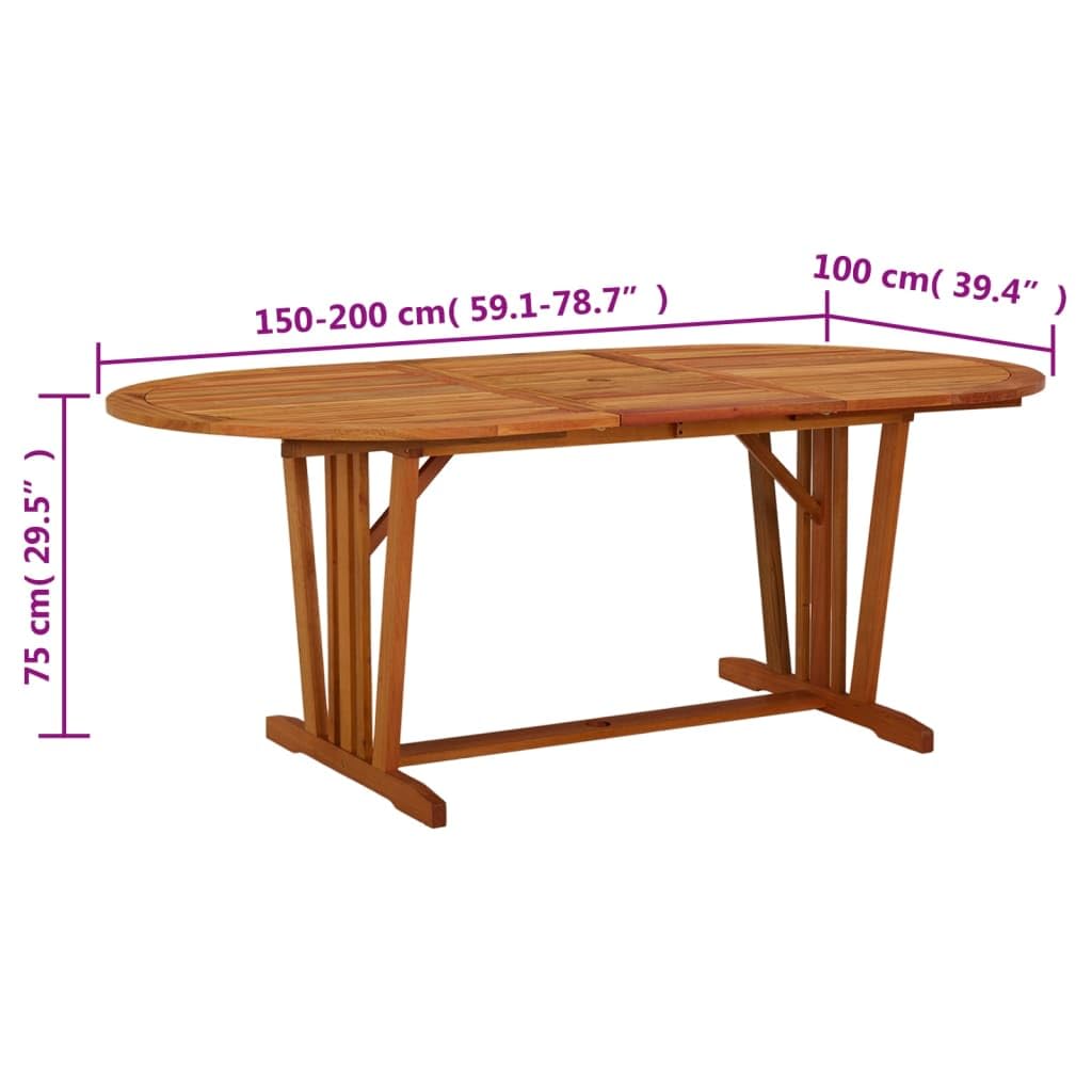Tavolo da giardino allungabile in legno massiccio di eucalipto, 200 x 100 x 75 cm, con pratico foro per ombrelloni, ideale per pasti in terrazza o in giardino.