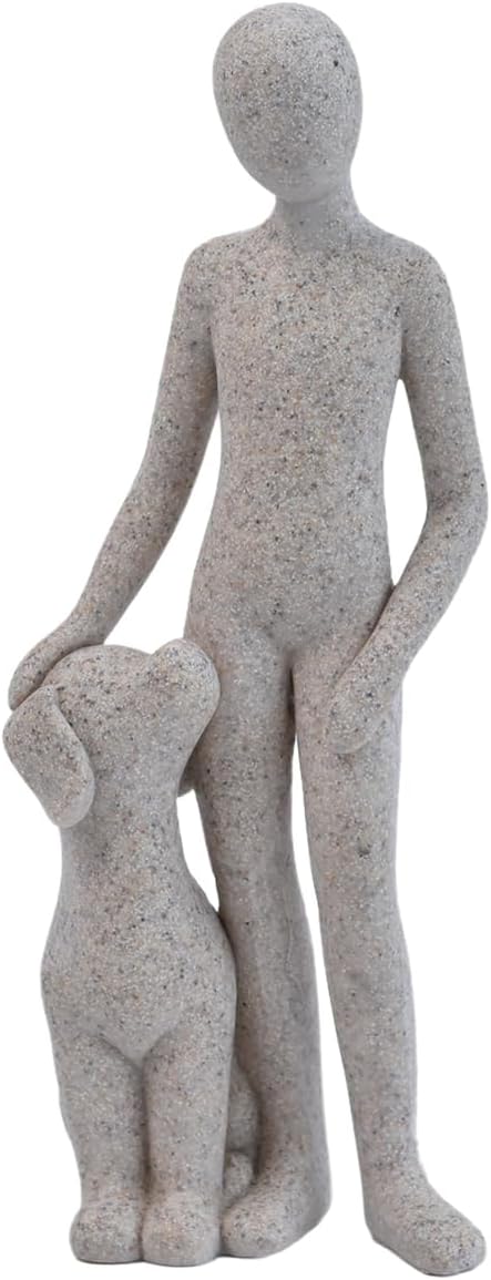 Dog Figurine Home Decor Man and Dog Statue for Office Living Room