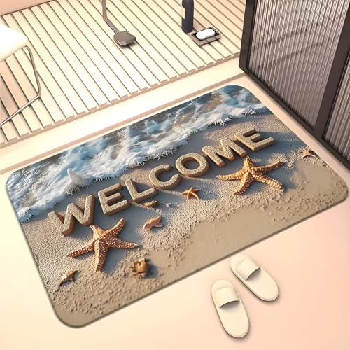 Image of Arviz Welcome Doormat for Home Entrance, 3D Beach Welcome Door Mat, Rubber Water Absorbent Mats for Bathroom Door Mat, Dirt Trapping Entryway Rug for Bathroom, Home, Office