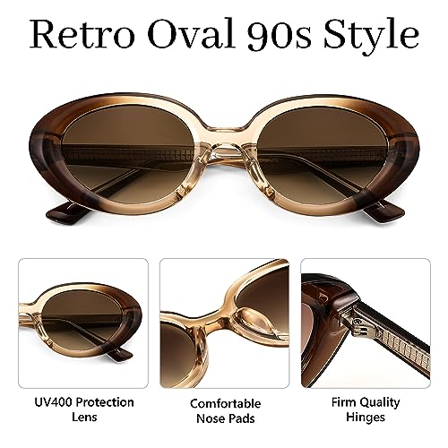FEISEDY Sunglasses Women Men, Retro Oval Cat Eye Sun Glasses, Small 90s Shades B41434