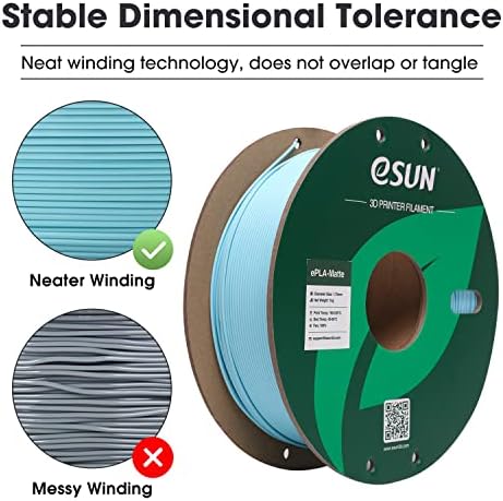 eSUN Upgraded Matte PLA Filament 1.75mm, Matte PLA 3D Printer Filament, Dimensional Accuracy +/- 0.02mm, 1KG Spool (2.2 LBS) 3D Printing Filament for 3D Printers, Matte Light Blue