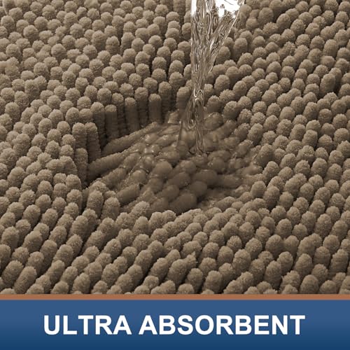 Image of Smiry Bathroom Rugs Sets 2 Piece, Soft Absorbent Chenille Machine Washable Non Slip Shaggy Bath Rug Set for Tub, Shower, and Floor (30x20+24x16, Camel)