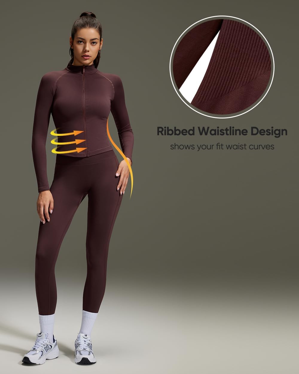 OMKAGI Workout Sets for Women Booty Leggings Matching Zipup Jacket Gym Outfits with Pockets - Image 4