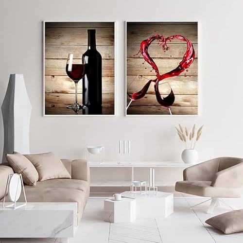 Red Wine Canvas Wall Art Wine Bottles Wall Art Red Wine In Heart Splash Wall Art Wine Picture Painting Print Modern Kitchen Wine Wall Decor For Dining Room 2 Pieces Wine Decor 16X24Inch Frameless #TOP2
