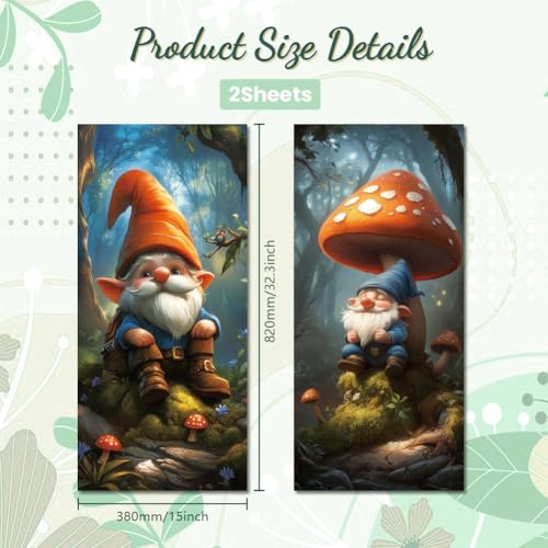 Image of Peacoblue Wheelie Bin Stickers 2 Sheets Forest and Gnomes Sticky Dustbin Stickers Decals, 15 inch x 32 inch Waterproof Large Wraps for Trash Cans Bins Fridges Door Wall Garden Outdoor Indoor Patio Decor