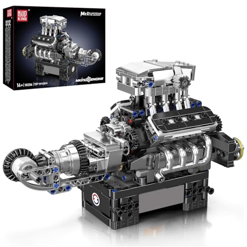 Mould King 10206 V8 Combustion Engine Model Kit That Runs, Build Your Own MOC V8 Engine Model Toy, 8-Cylinder Petrol Car Engine Replica Model Building Kit for Adults (737 PCS)
