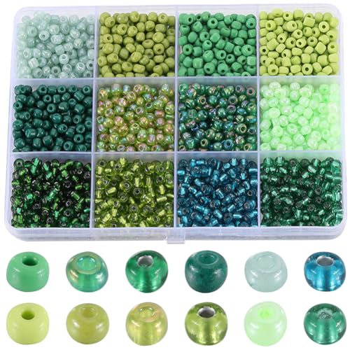 SUNNYCLUE 1 Box 156G Glass Seed Beads Bulk 4mm Bracelet Seed Beads 6/0 Green Seed Bead Glass Mini Pony Beads Round Glass Bead Spacer Loose Beads for Jewelry Making DIY Earrings Bracelets Necklace