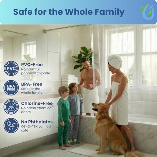 SUSTAINAURA® Essential Clear Shower Curtain Liner 72x72 – Waterproof, Quick Dry, Odor Free Eco-Friendly, Non-Toxic with 3 Weighted Magnets & 12 Rustproof Grommets Bathroom Accessories - Thumbnail 3