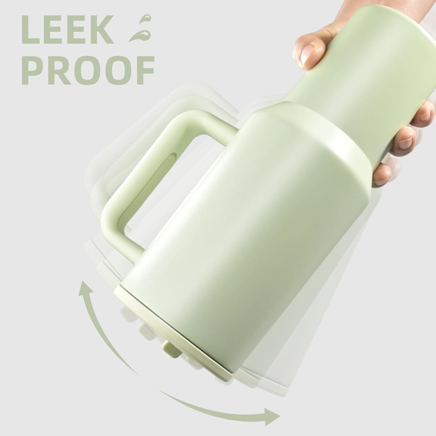 40 oz Insulated Tumbler with Handle,Flip Straw,Lid & Rubber Base Stainless Steel Water Bottle - Leak Proof Vacuum Insulated Mug BPA Free Reusable Travel Cup Gifts for Women/Men (mint green 40oz new) - Image 2