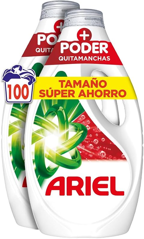Ariel Detergente Lavadora Liquido, 100 Lavados, Jabon Extra Poder Quitamanchas, Limpieza Profunda