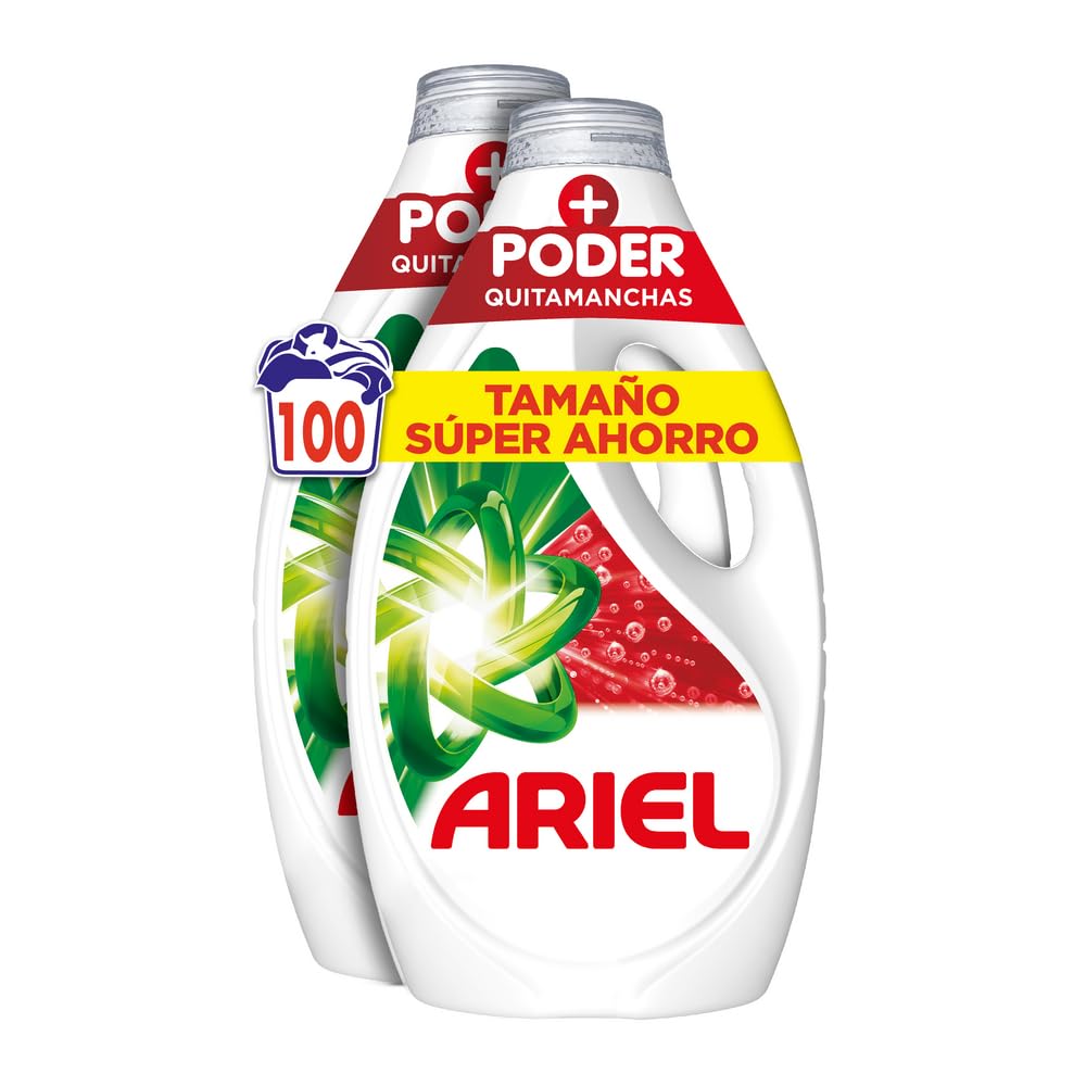 Ariel Detergente Lavadora Liquido, 100 Lavados, Jabon Extra Poder Quitamanchas, Limpieza Profunda