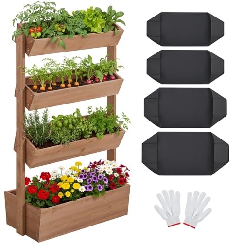 Yaheetech Jardinière Surélevée 4 Niveaux Bac de Potager en Bois de Sapin avec Trous de Drainage pour Balcon Terrasse Jardin Support pour Plantes Herbes Fleurs...