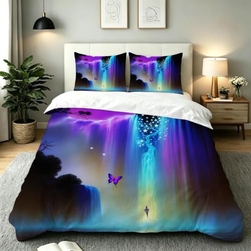 Housse de couette 240x260 cascade colorée microfibre avec 2 taies