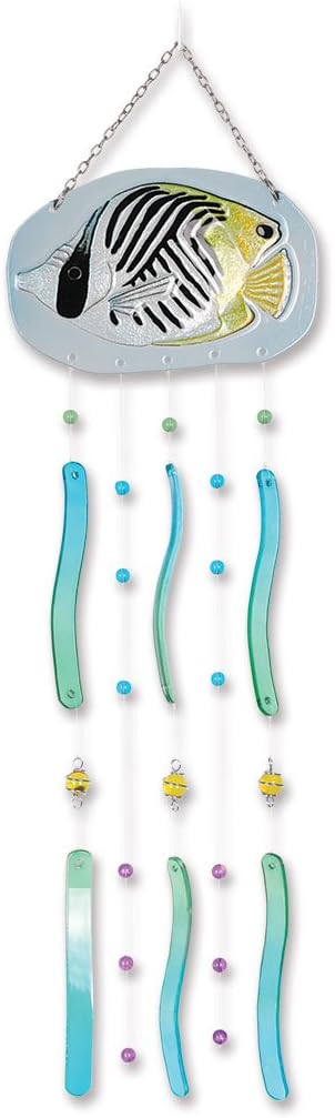 Premier Kites 81112 Tropical Fish Glass Chime/Wind Bells, Threadfin Butter