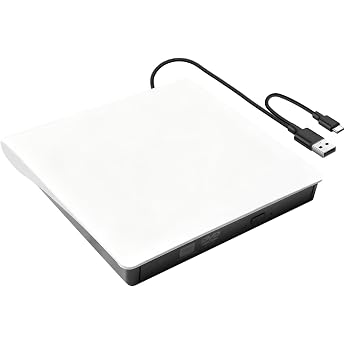 External DVD CD Drive USB 3.0 & Type-C Burner External CD DVD +/-RW ROM Drive for Laptop PC Desktop CD-DVD Burner Reader External Drives for Windows XP/Vista/7/8/10/11 Linux Mac OS White