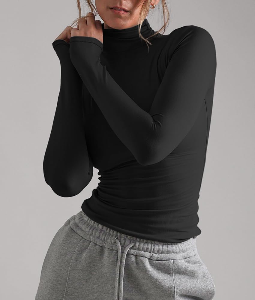 Women's Basic Turtleneck Long Sleeve Tee Shirts Casual Double Layering Going Out Slim Fit Stretchy Tops - Image 4