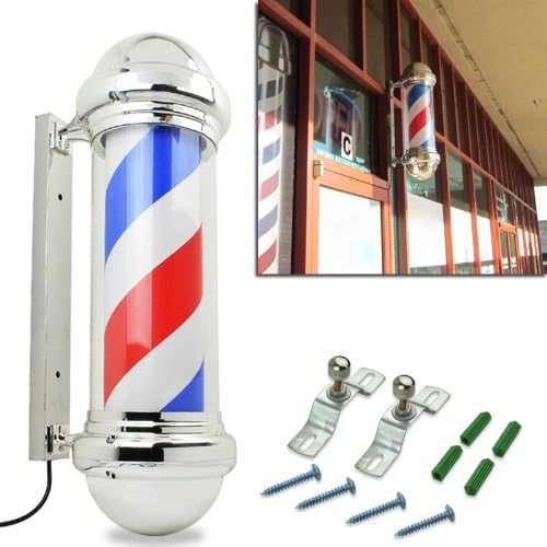 HomeSmith 30" Classic Barber Shop Pole Light Red White Blue Rotating Stripes Hair Salon Shop Signs Attractive Symbol