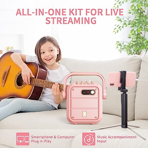 Jyx Karaoke Machine With 2 Wireless Mics,Pink Karaoke Speaker With Treble/Bass Adjustment,Bluetooth Speaker Pa System With Vocal Cut,8 Sound Effects,Support Tws/Rec/Bt/Usb/Sd/Aux For Party,Livestream #TOP4