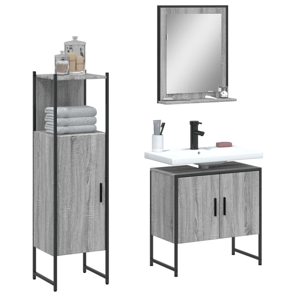 Muebles de baño de 3 piezas en madera Sonoma resistente gris