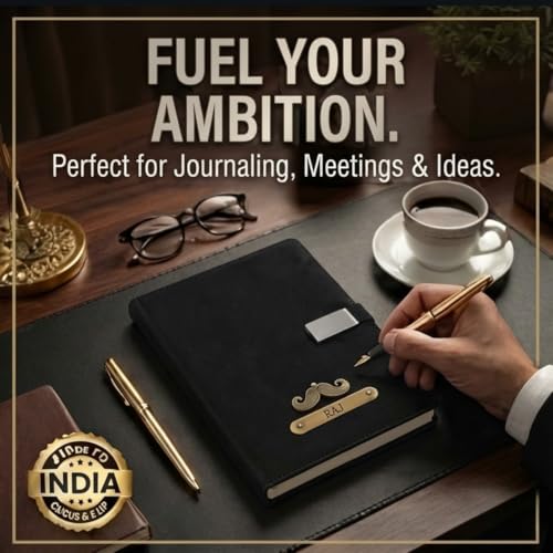 Image of ncgifts Personalized Notebook With Name | Customized Diary | Personalized Notebook A5 200 Ruled Pages Customized Diwali Daily Journal Diaries Diary Gifts for Men Women Friends, Family | Black