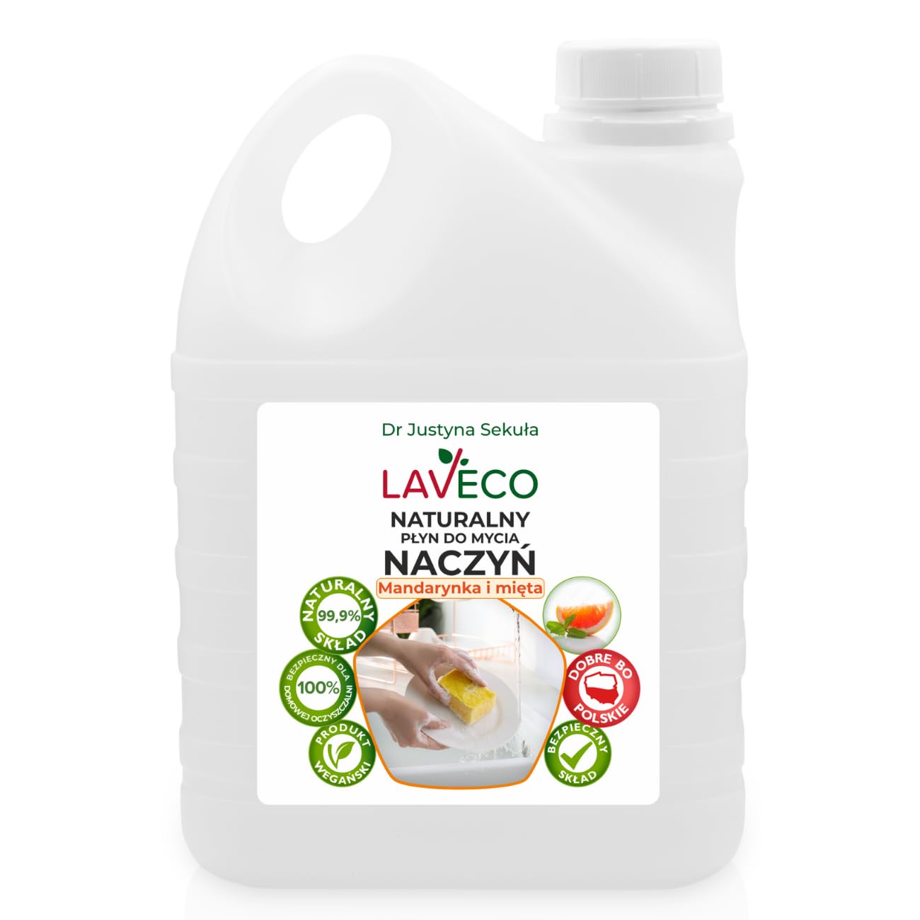Naturalny płyn do mycia naczyń - mandarynka i mięta - 2 l
