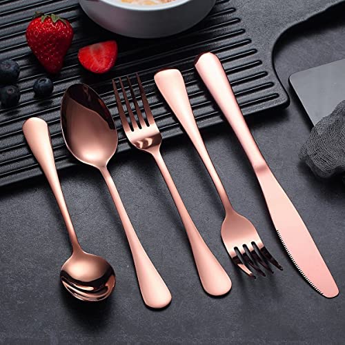 Image of Premium Daily Use Cutlery Stainless Steel Luxury Flatware Serving Dinner Spoon Fork Knife Reusable Mirror Finish for Home Kitchen Dining Table and Gifts (Set of 20, Rose Gold)
