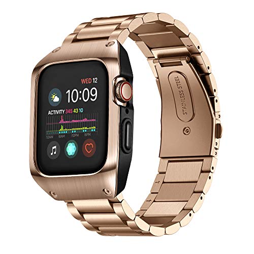 VICARA バンド Compatible with Apple Watch バンド Apple Watch SE/6/5/4 44mm 保護ケース 一体式 傷防止 アップルウォッチ バンド 44mm ステンレス スチール ビジネス風 調整工具付き