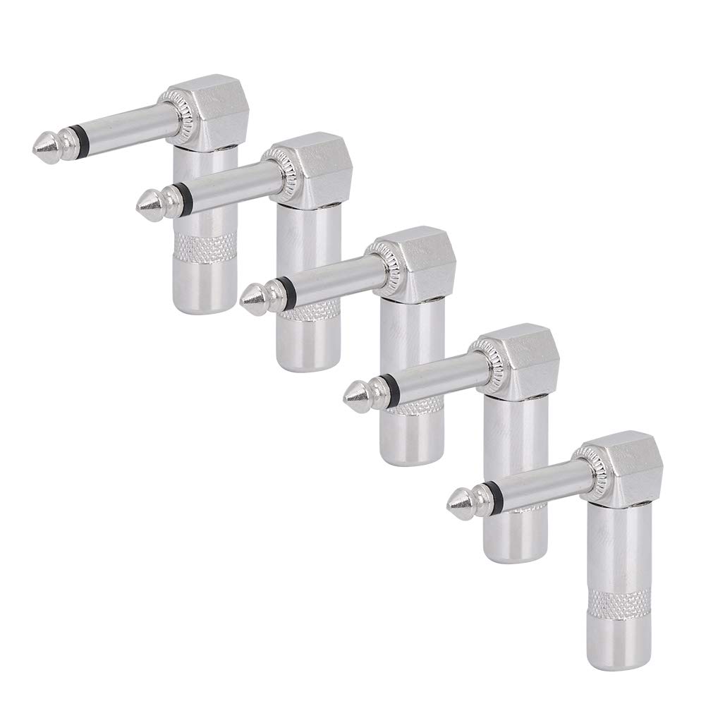 Bnineteenteam 5pcs Right Angle Mono Phone Plug,90 Degree 6.35mm (1/4 Inch) L-Shape Guitar Audio Jack Connector Microphone Cable Terminal