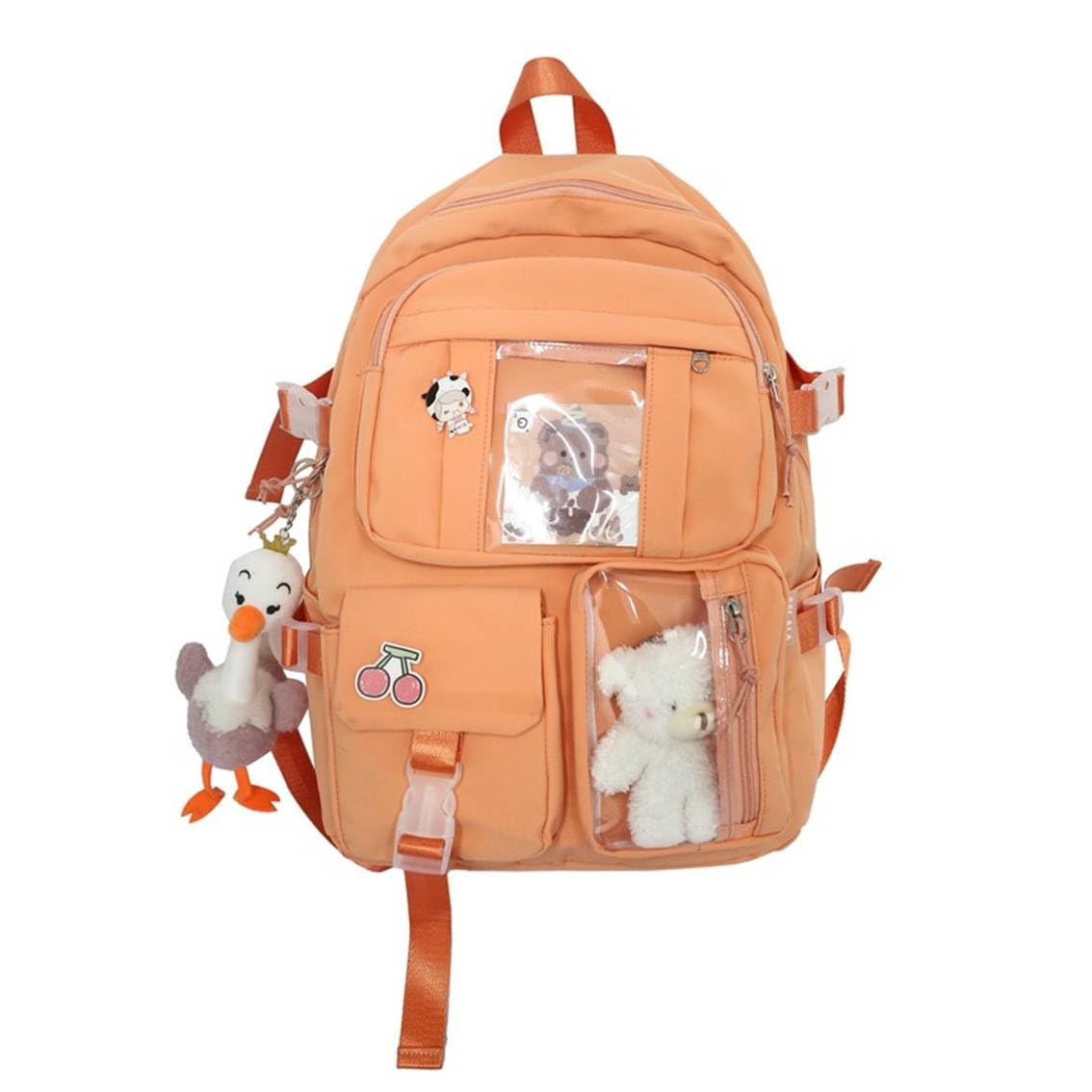 Kawaii Backpack with Ita-Windows and Cute Accessories Pins Durable (Orange)