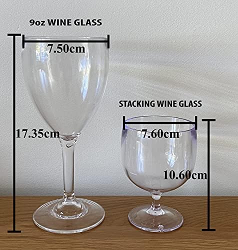 Set of Roltex Unbreakable Reusable Polycarbonate Plastic Stacking Wine Glasses (220ml to rim Height 10.6cm, Max Diameter 7.6cm) Realistic Alternative to Glass (4)