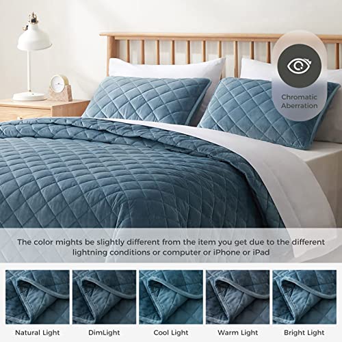 Veeyoo Quilt Set Queen Size - Bedspread Unique Geometric Pattern Stitching Design For All Season, Soft Velvet Queen Quilt Set, With 2 Shams, Machine Washable, Green #TOP1