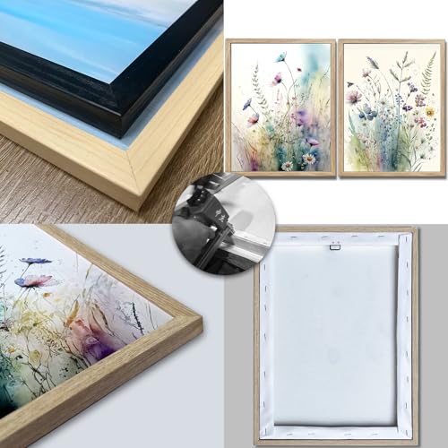 Image of Framed Colorful Flowers Bathroom Wall Art Decor, Blue Floral Picture Canvas Print White Daisy Painting Artwork for Bedroom Office Decoration 12 inchx16 inchx2 Panels