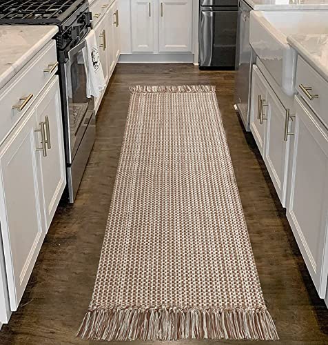 Uphome Washable Hallway Runner Rug, 2' X 6' Cotton Reversible Kitchen Rug Runner, Tan Long Laundry Room Rug, Modern Farmhouse Woven Carpet For Bathroom Entryway Bedroom Foyer #TOP11