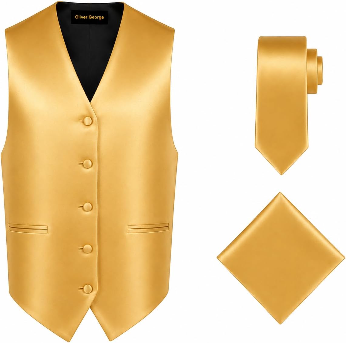 Oliver George 3pc Men's Solid Formal Suit Vest Waistcoat Tuxedo Dress Vest Necktie Handkerchief Set For Suit or Tuxedo