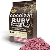 Cocoläat Ruby Couverture Chocolate Chips | Culinary Grade for Bakers, Pastry Chefs, & Chocolatiers | 35% Cocoa - 35% Fat | Gold Foil Resealable Pouch Perfect Holiday Gift | 12 oz