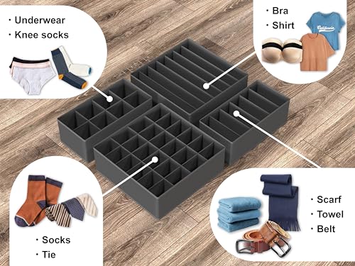 Image of Simple Houseware Closet Underwear Organizer Drawer Divider 4 Set, Dark Grey