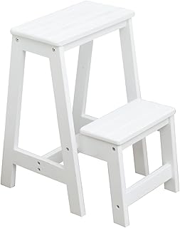 Silla plegable de madera de 2 escalones, taburete plegable ligero para el hogar, cocina, loft, camping, color blanco