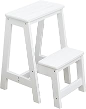 Taburete plegable de madera de 2 escalones, ligero, plegable, para el hogar, cocina, loft, camping, color blanco