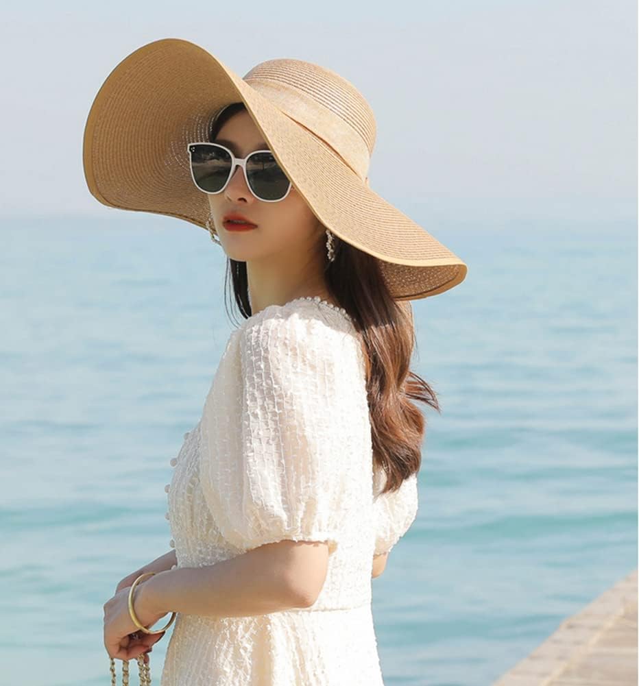 Womens Folable Floppy Hat Wide Floppy Brim Summer Beach Sun Hat Large Brimmed Garden Beach Sun Hat Big Summer Straw Cap Party Garden Travel (Khaki) - Image 8