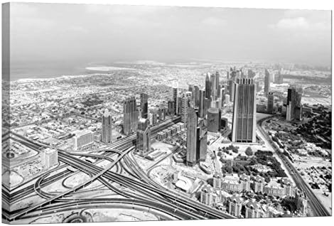 LightFairy Glow in The Dark Canvas Painting - Stretched and Framed Giclee Wall Art Print - City Urban Decor Dubai - Master Bedroom Living Room Decor - 6 Hours Glow - 46 x 32 inch