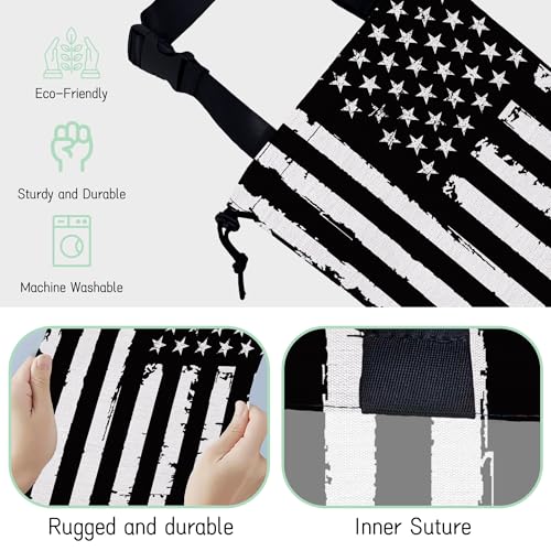 Image of Retro American Flag Car Trash Bag,Hanging Drawstring Car Garbage Bag,Waterproof Canvas Car Back Seat Organizer with Adjustable Buckle,for Vehicles,SUVs,Camping,Road Trips