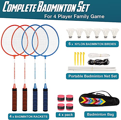 Gb4 Badminton Rackets 4 Pack Set, Lightweight Carbon Fiber Badminton Rackets Set With 3 Shuttlecocks, Overgrips And Badminton Carry Bag, Backyard Outdoor Games For Adults And Kids #TOP1
